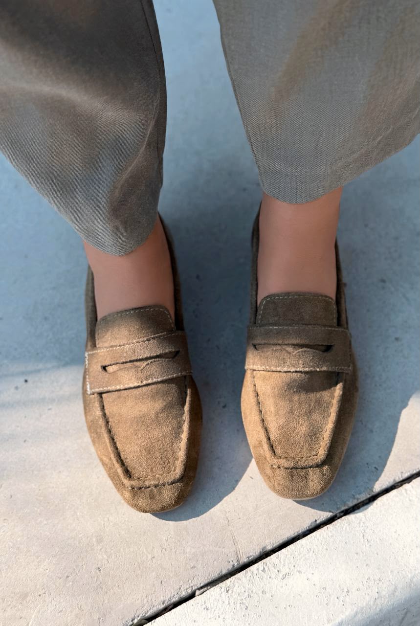 Orvino Kadın Loafer Haki Süet - ILOVESHOES