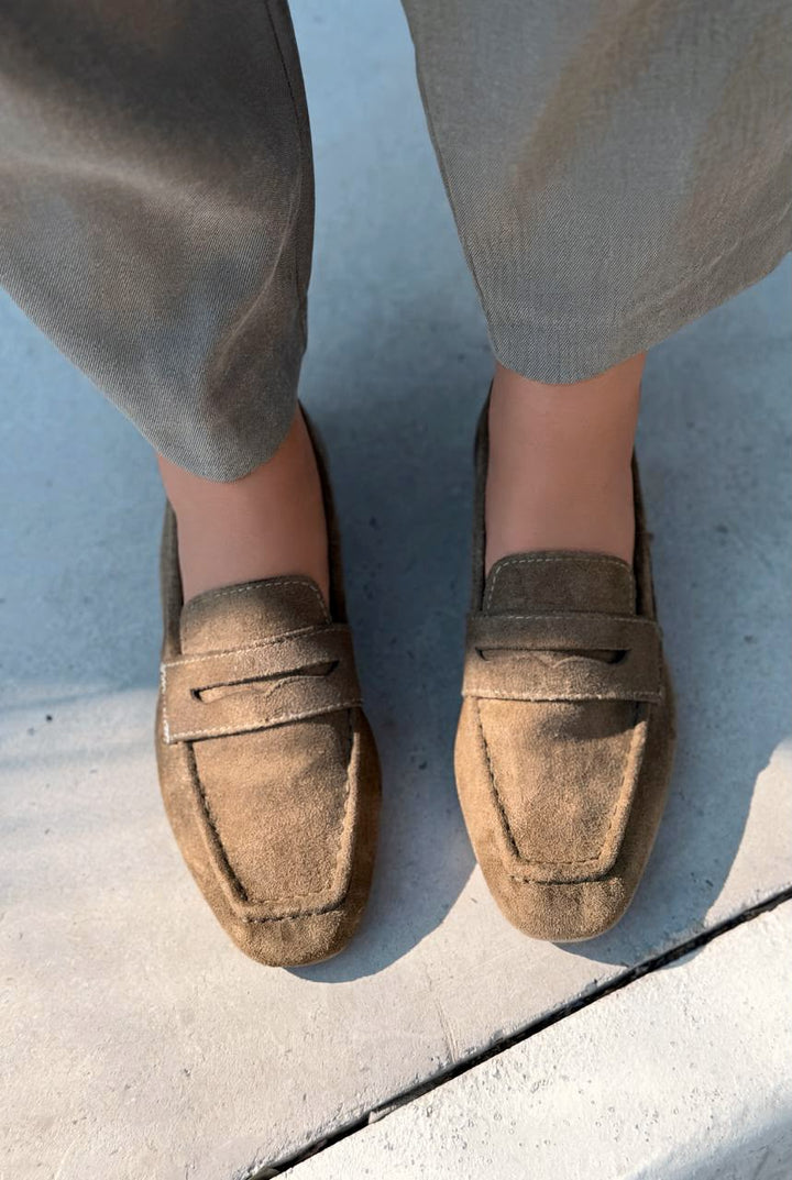 Orvino Kadın Loafer Haki Süet - ILOVESHOES