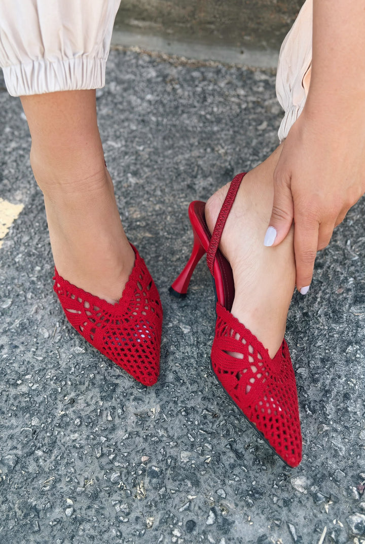 Brina Kırmızı Dantel Kadın Stiletto
