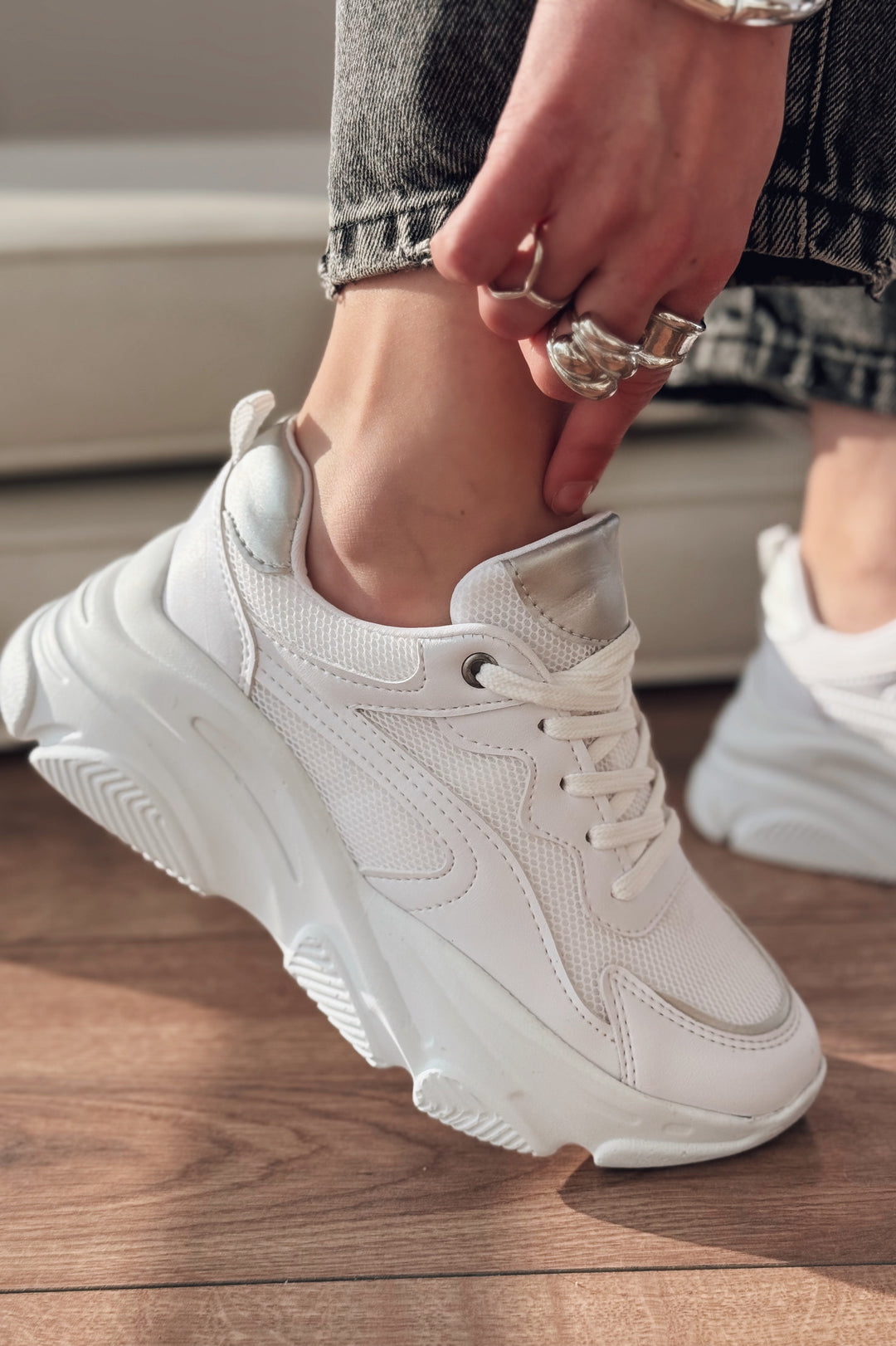 Valenna Gümüş Bağcıklı Fileli Kadın Spor Ayakkabı