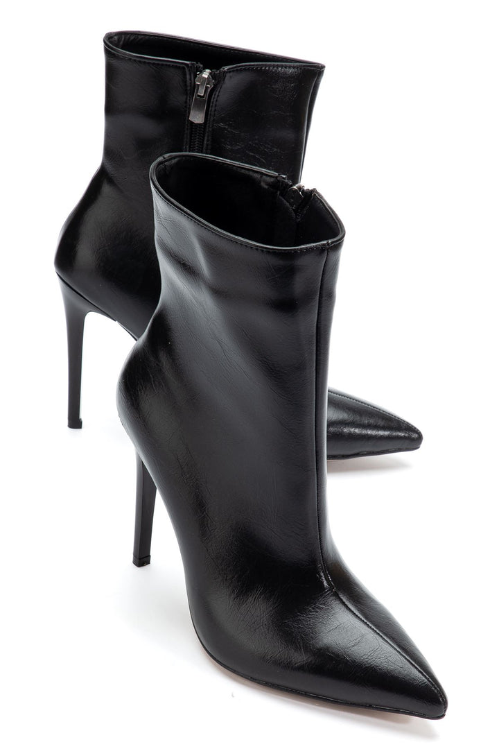 Ralofen Kadın Topuklu Bot Siyah Kırışık Rugan - ILOVESHOES