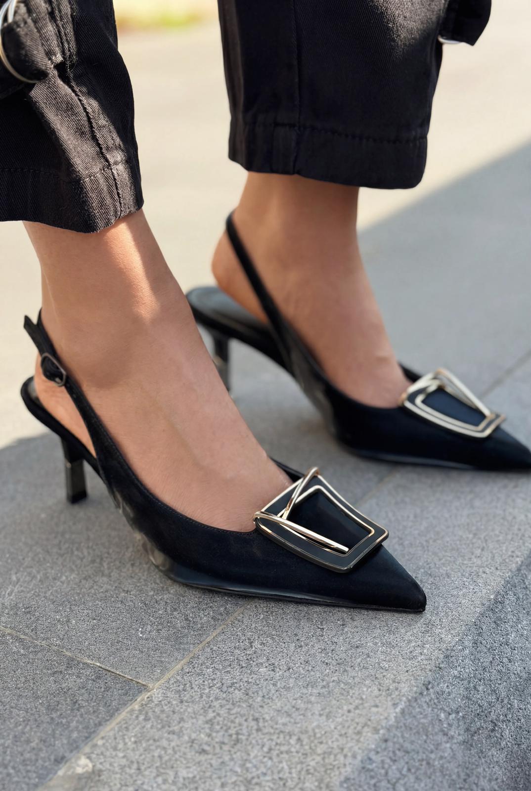 Talvine Stiletto Siyah Saten - ILOVESHOES