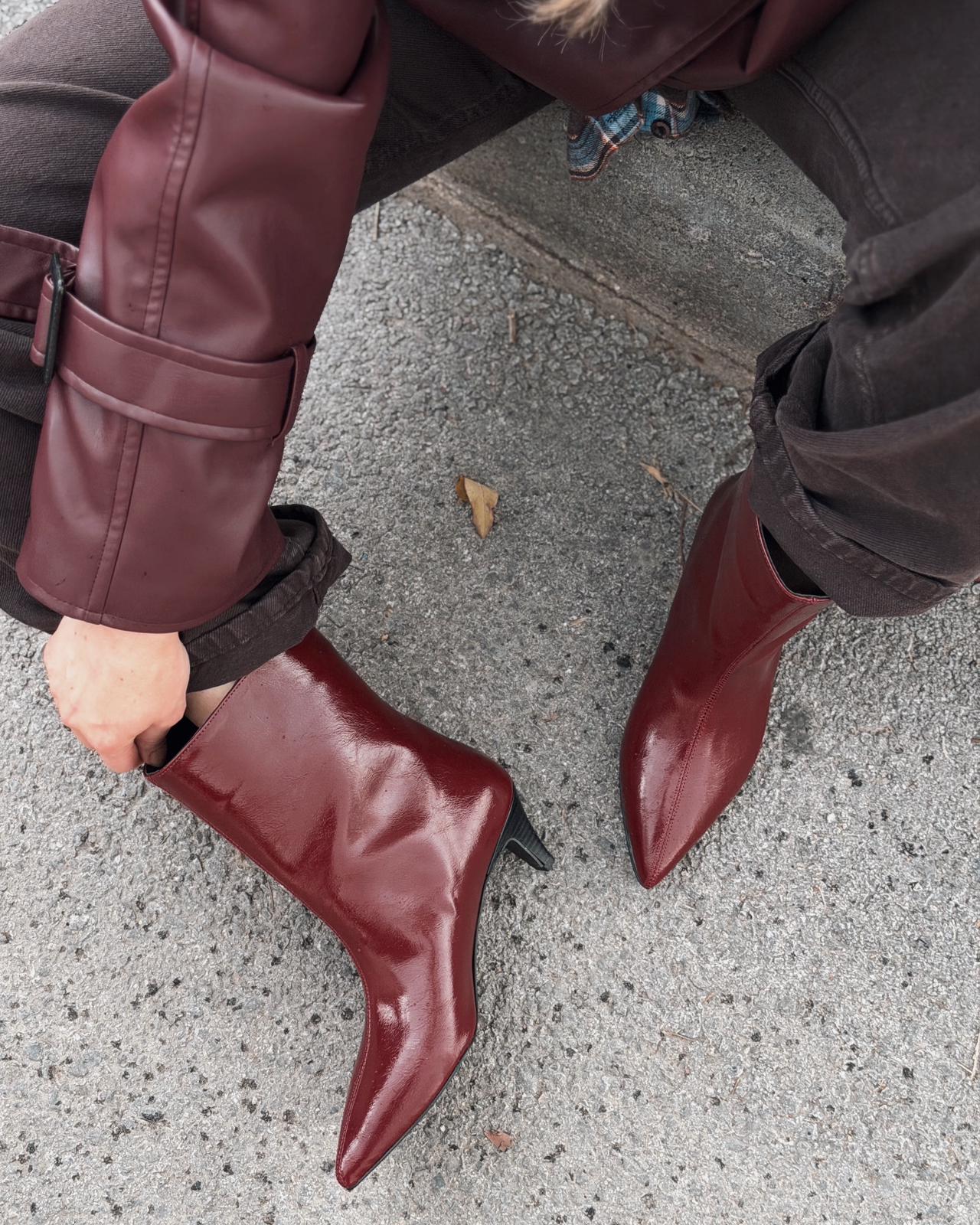 Silvar Kadın Topuklu Bot Bordo Kırışık Rugan - ILOVESHOES