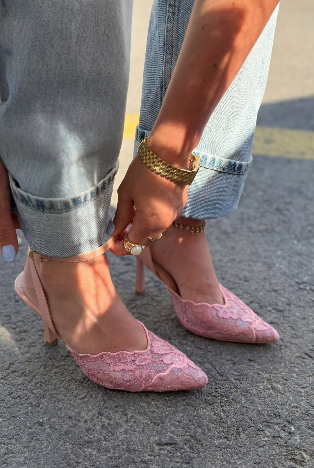 Moryna Pembe Dantel Kadın Stiletto