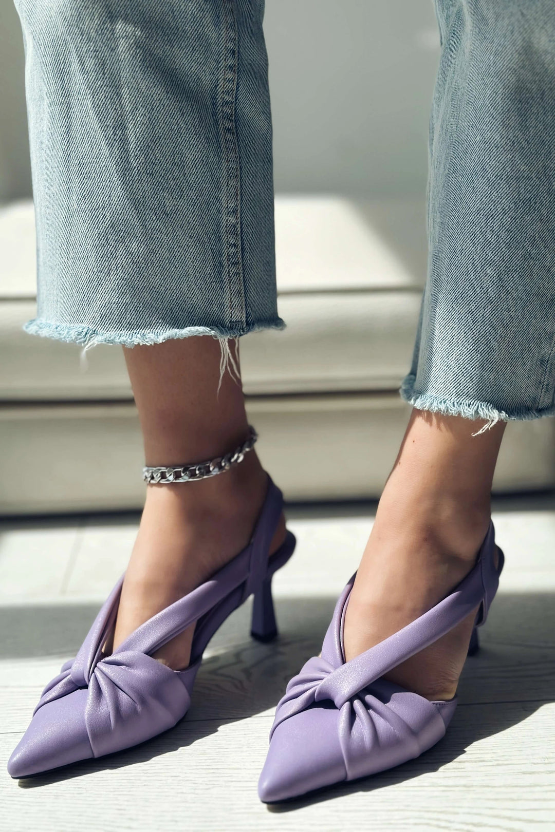 Anesta Mat Deri Kısa Topuklu Kadın Stiletto Lila
