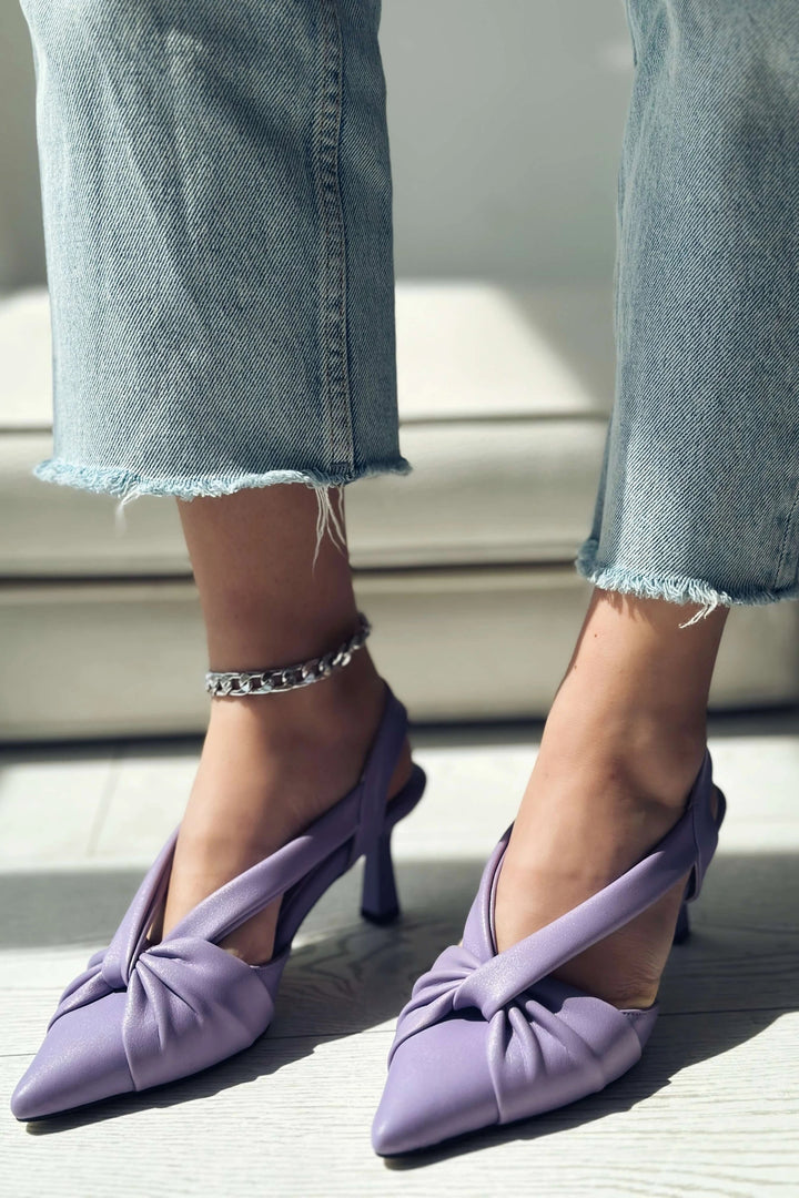 Anesta Mat Deri Kısa Topuklu Kadın Stiletto Lila