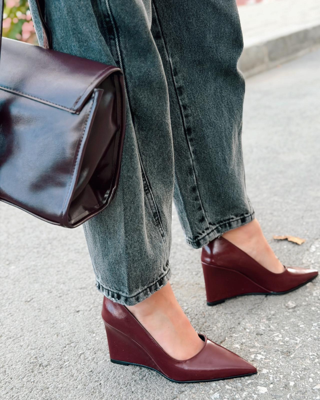 Mariel Dolgu Topuklu Stiletto Bordo Mat Deri - ILOVESHOES