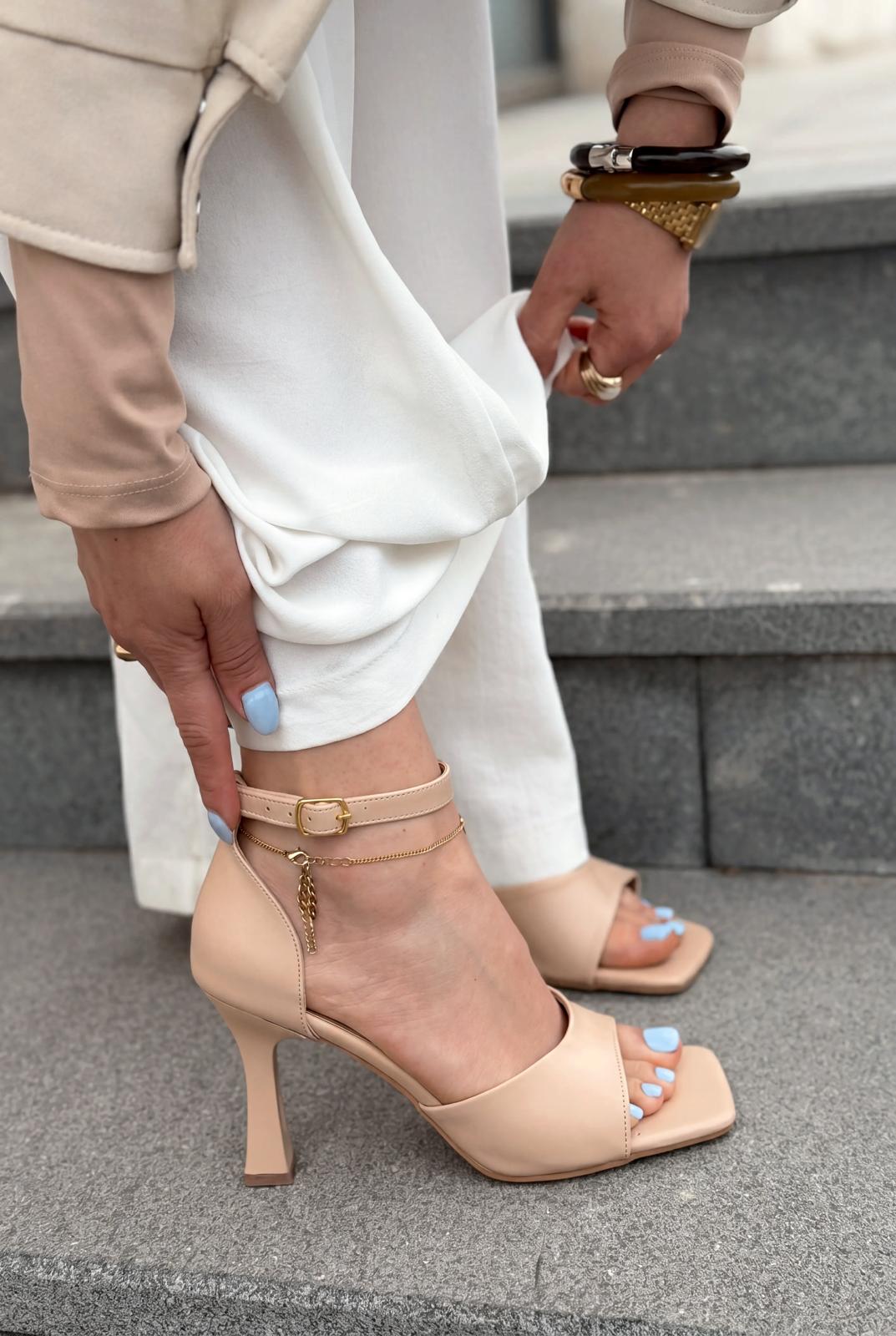 Arnel Nude Mat Deri Kadın Topuklu Sandalet - ILOVESHOES