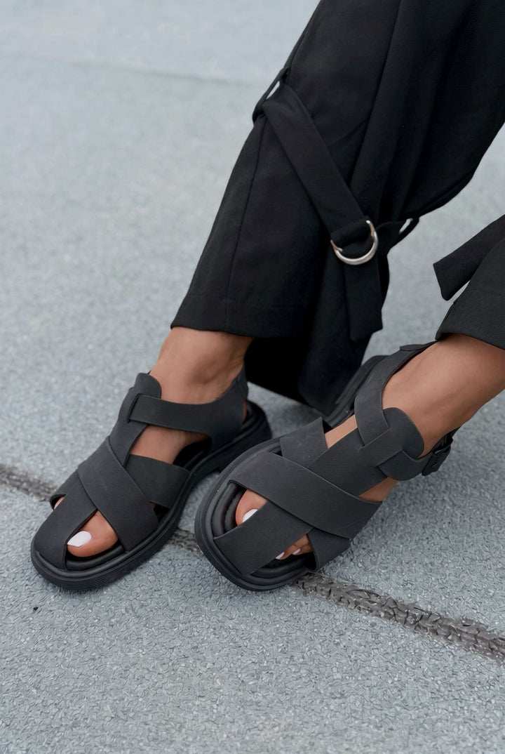 Evyra Siyah Süet Kadın Sandalet - ILOVESHOES