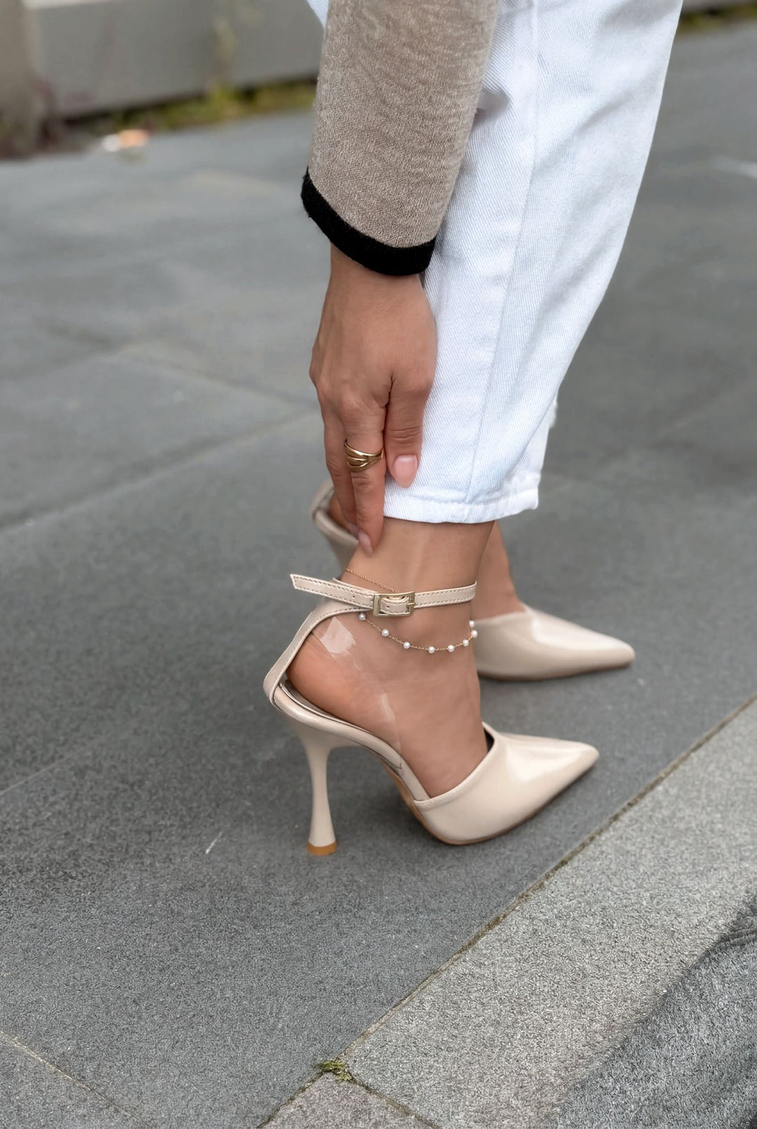 Rovire Stiletto Bej Kırışık Deri - ILOVESHOES