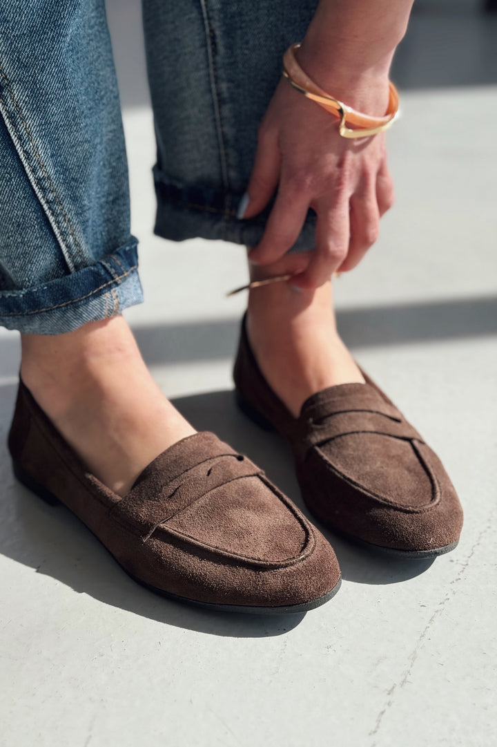 Lemor Hakiki Süet Kadın Loafer Acı Kahve
