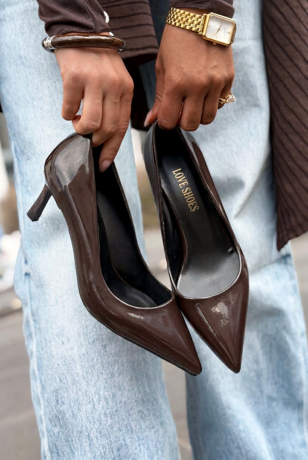 Delvion Acıkahve Rugan Kadın Stiletto - ILOVESHOES