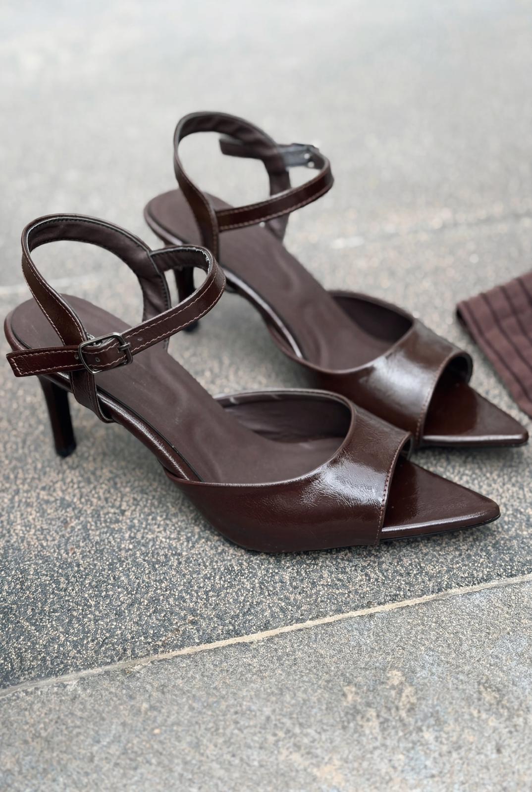 Ardor Topuklu Sandalet Acıkahve Kırışık Rugan - ILOVESHOES
