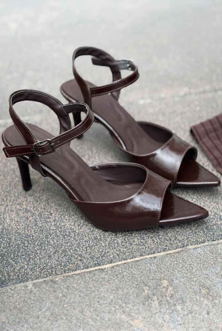 Ardor Topuklu Sandalet Acıkahve Kırışık Rugan - ILOVESHOES