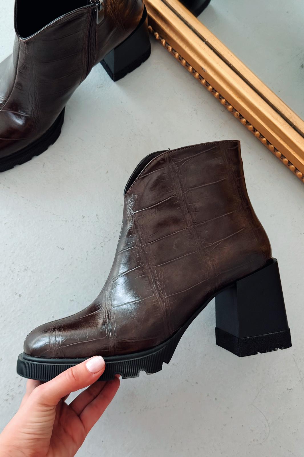 Rancel Kadın Topuklu Bot Acıkahve Parlak Deri - ILOVESHOES