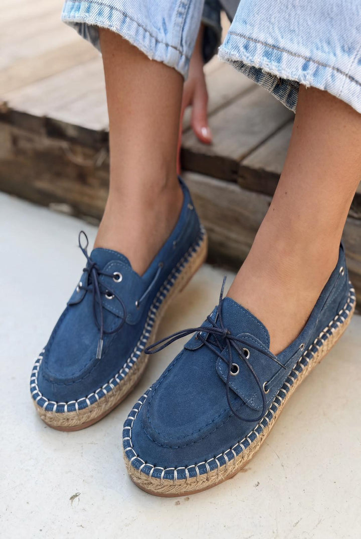 Selora Bağcıklı Espadril Lacivert Hakiki Süet - ILOVESHOES