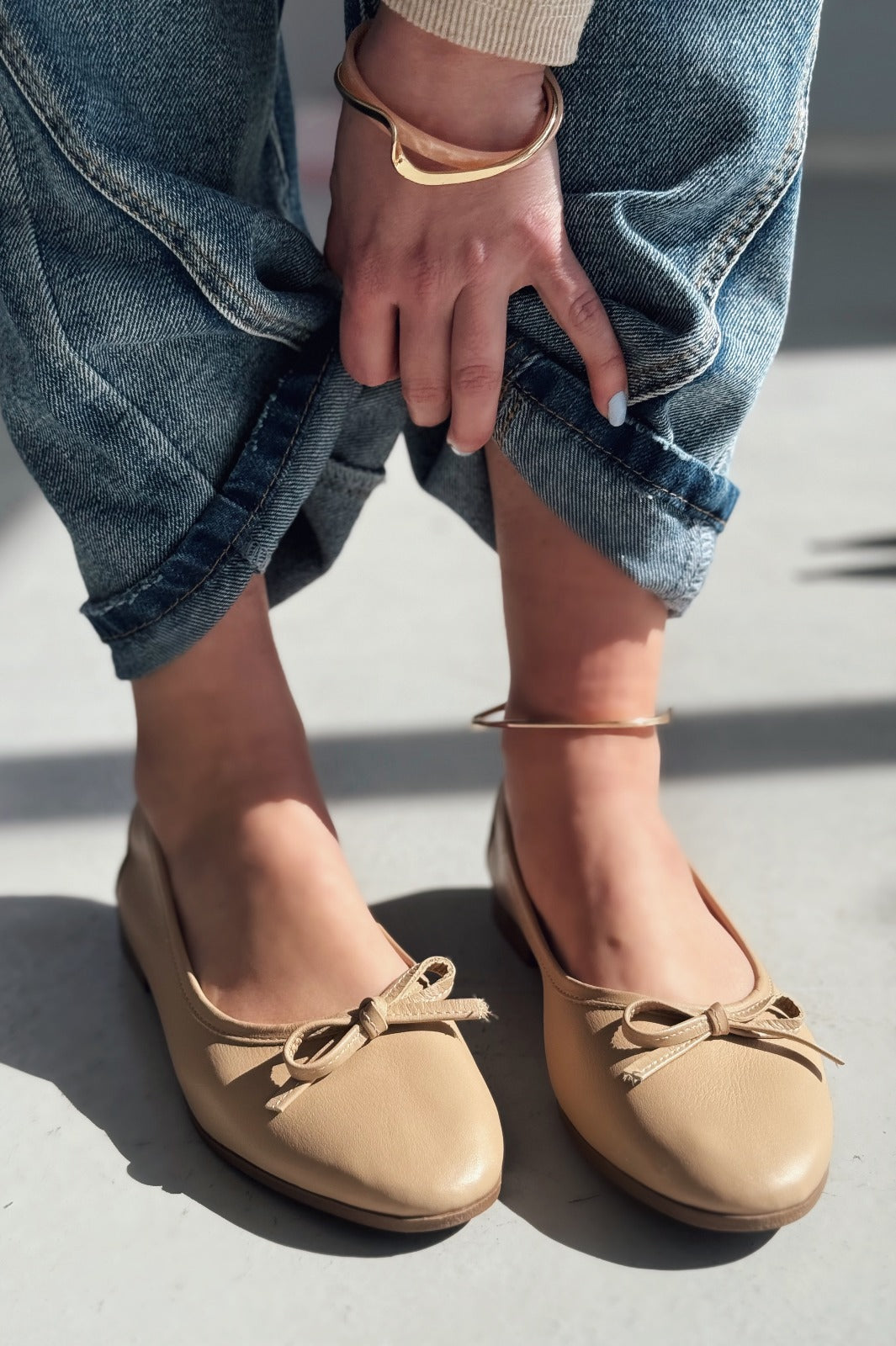 Balwen Hakiki Deri Kurdele Detaylı Kadın Loafer Nude