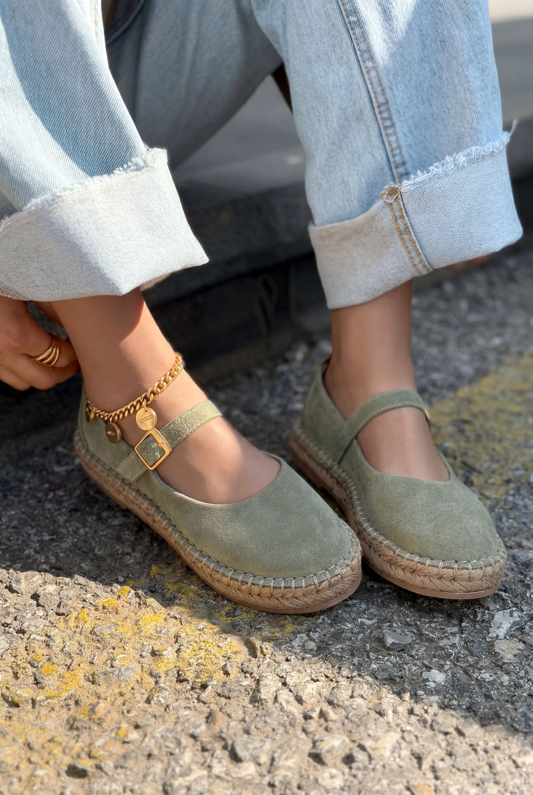 Marena Hakiki Süet Kadın Espadril Yeşil - ILOVESHOES