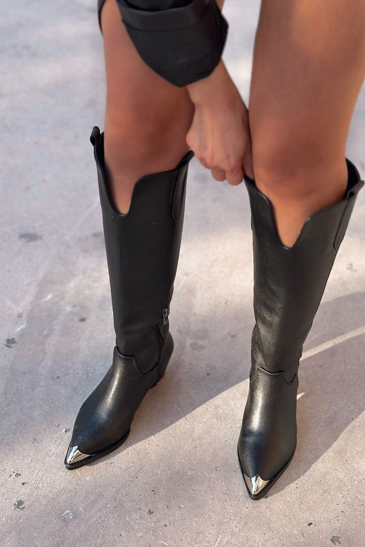 Leroys Mat Deri Siyah Kadın Kovboy Çizme - ILOVESHOES