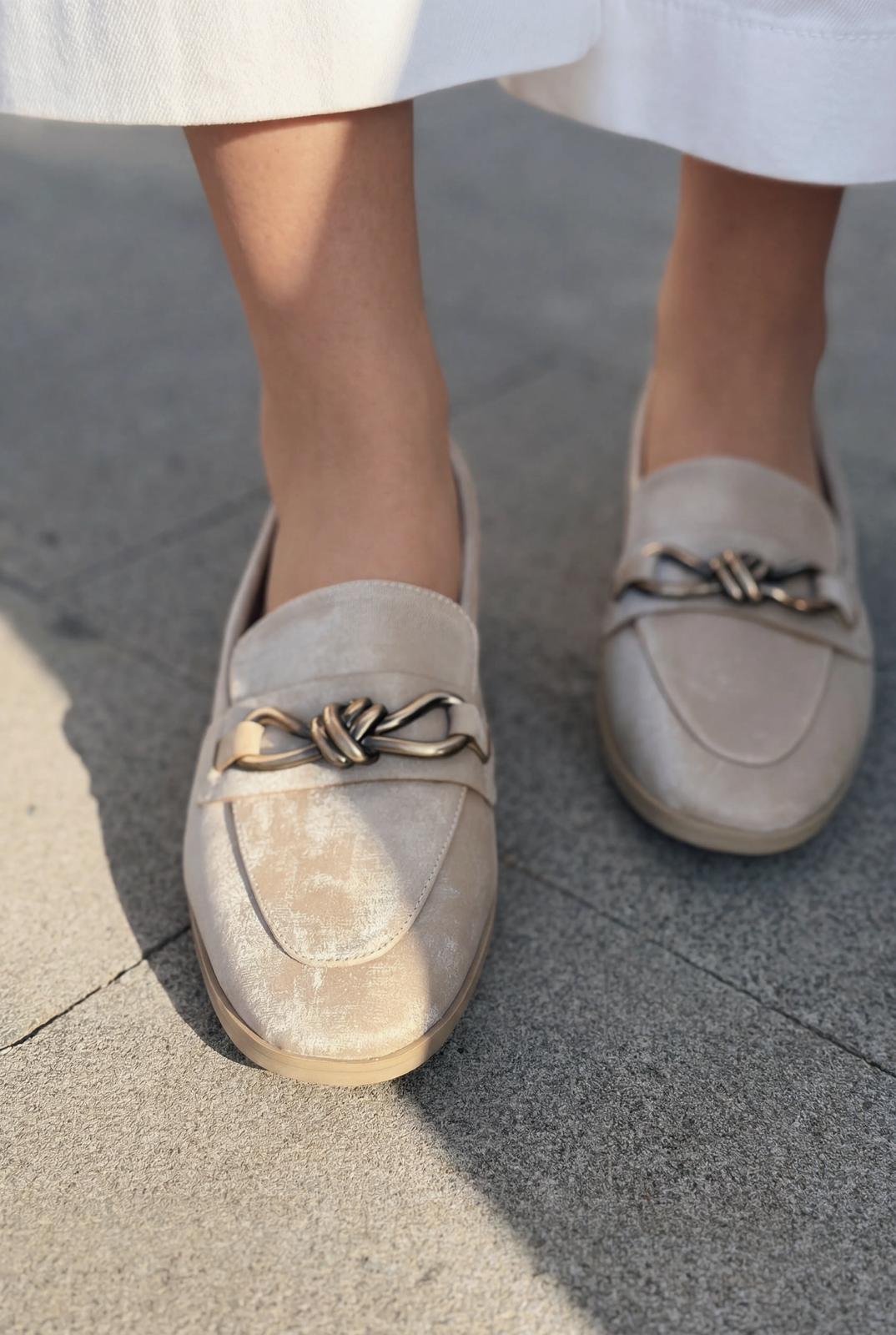 Kastora Kadın Loafer Bej Saten - ILOVESHOES