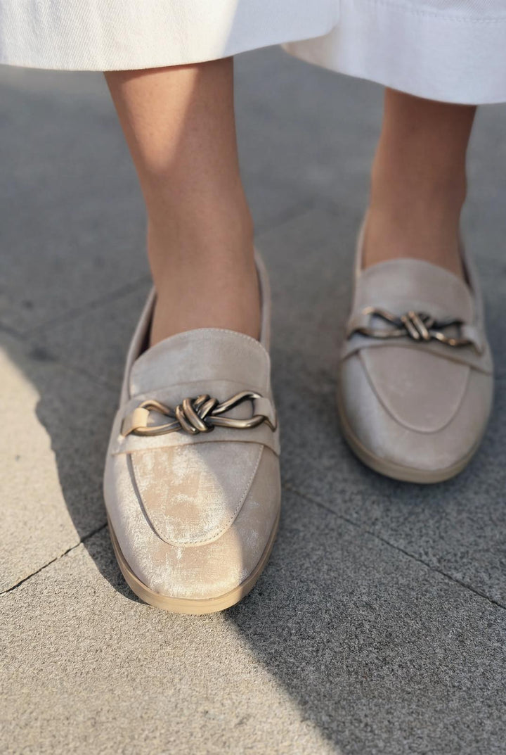Kastora Kadın Loafer Bej Saten - ILOVESHOES