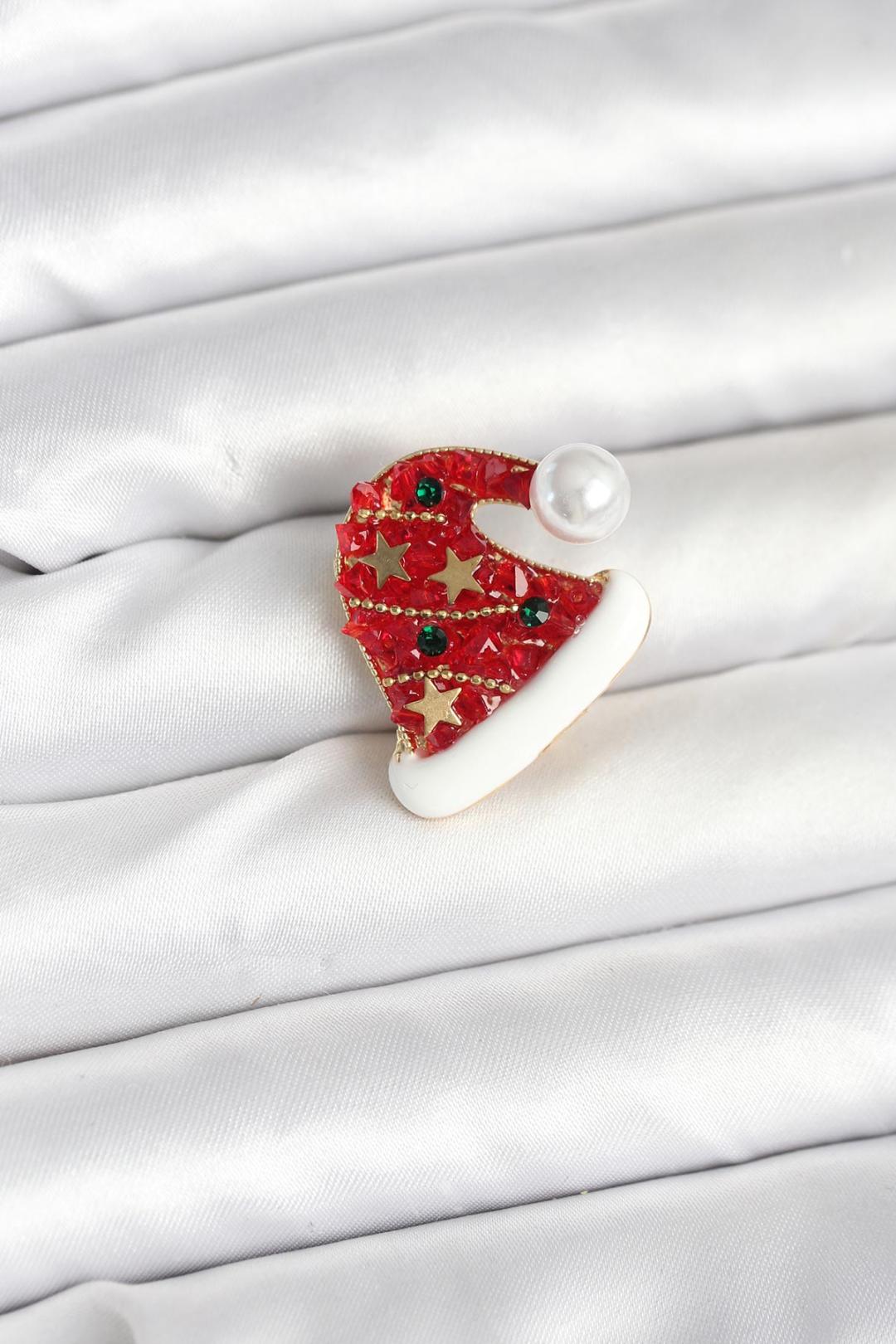 ILS - 1072 Kadın Broş Noel Şapkası - ILOVESHOES