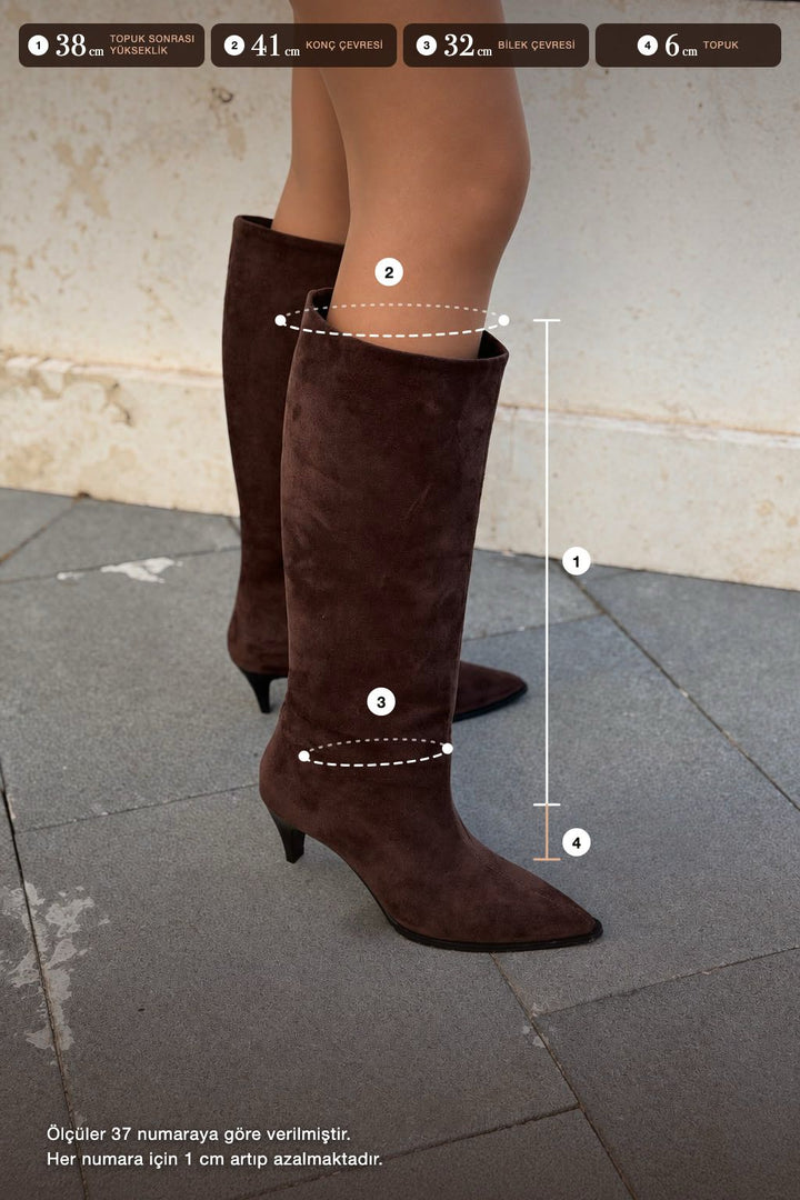 Sovra Acı Kahve Süet Kadın Çizme - ILOVESHOES