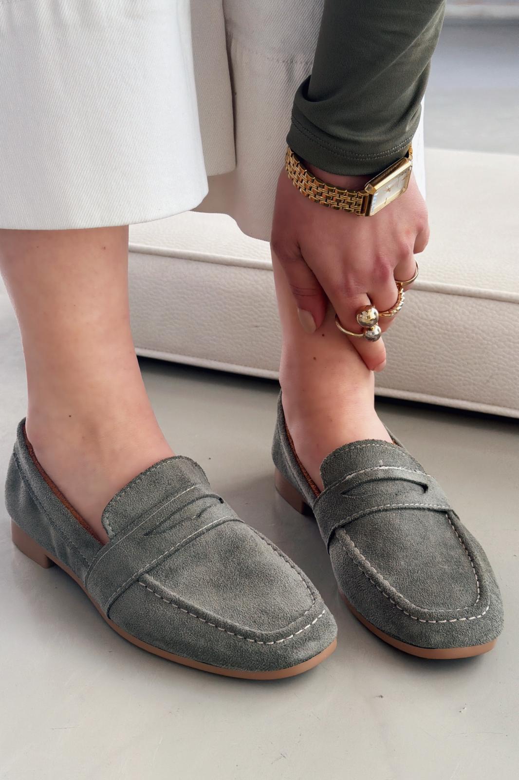 Orvino Kadın Loafer Haki Süet - ILOVESHOES