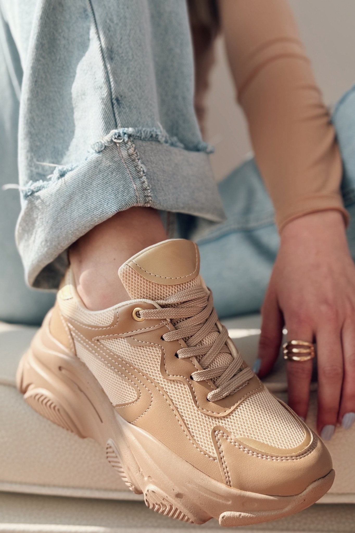 Valenna Nude Bağcıklı Fileli Kadın Spor Ayakkabı - ILOVESHOES