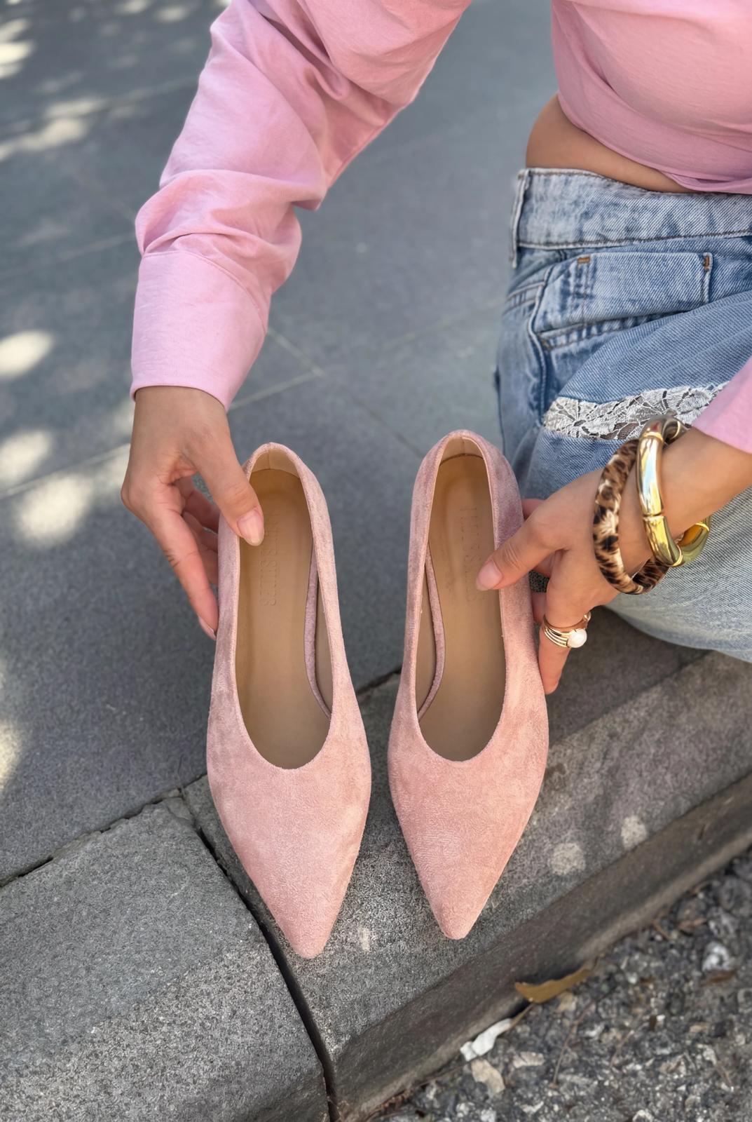 Seranis Hakiki Deri Stiletto Pudra Süet - ILOVESHOES