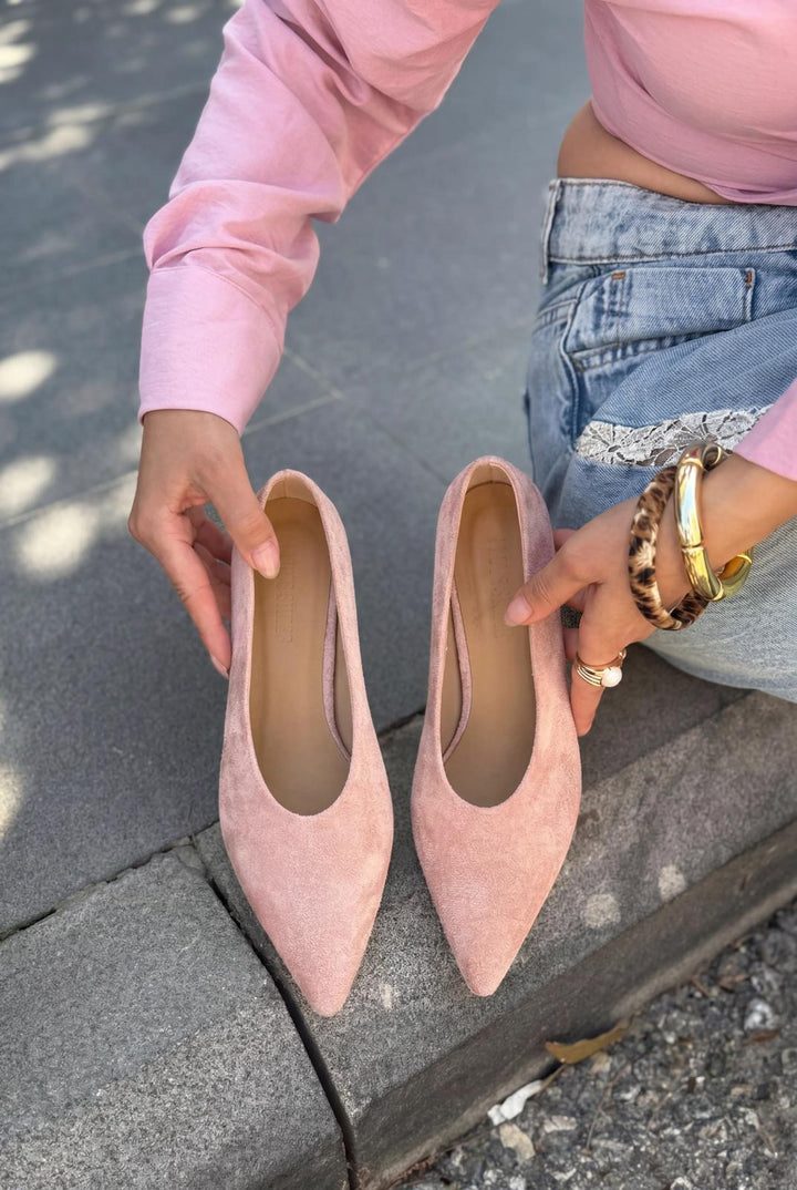 Seranis Hakiki Deri Stiletto Pudra Süet - ILOVESHOES