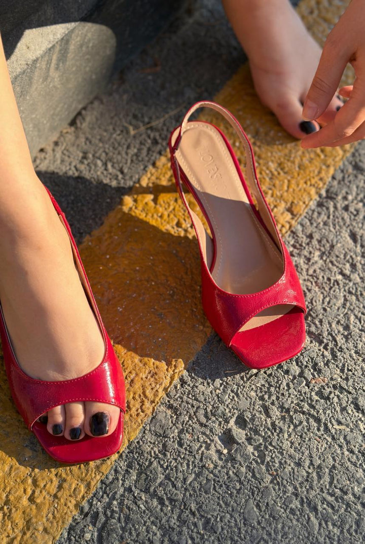 Velavo Kırmızı Kırışık Rugan Kadın Topuklu Sandalet - ILOVESHOES