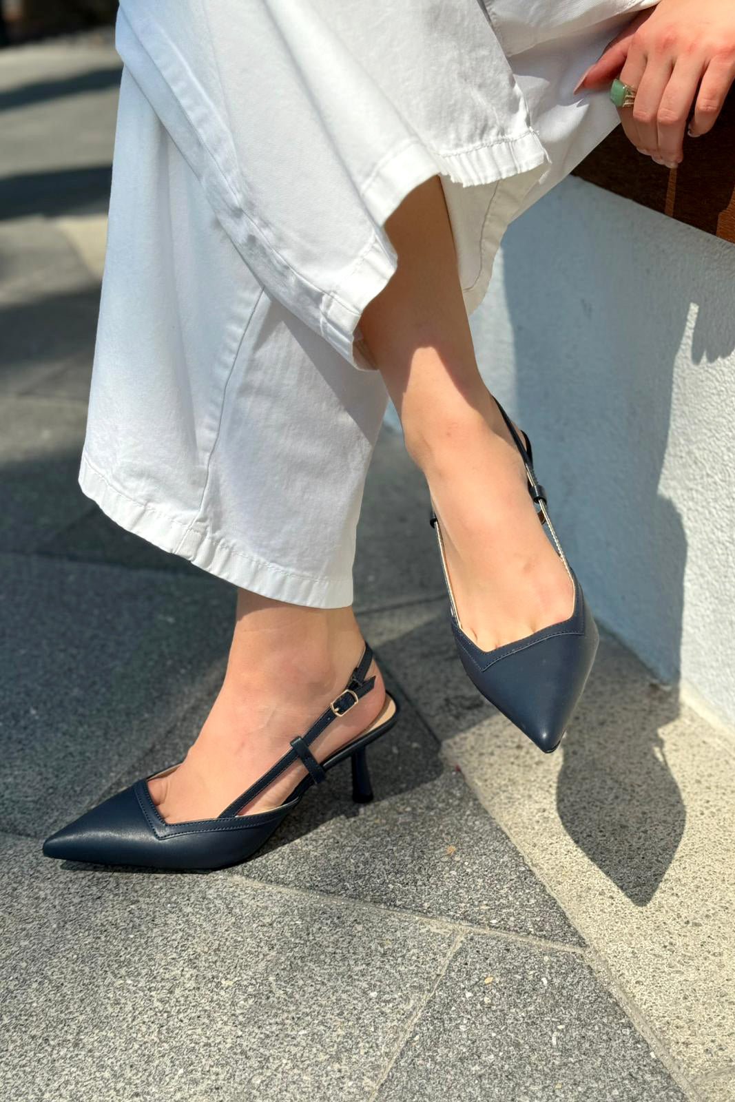 Dayrax Mat Deri Lacivert Stiletto - ILOVESHOES