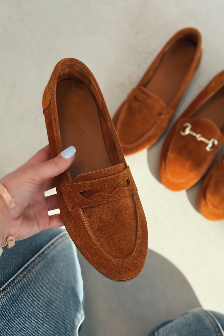 Lemor Hakiki Süet Kadın Loafer Taba