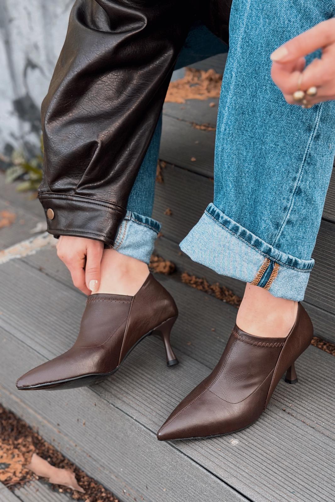 Olia Topuklu Ayakkabı Acıkahve Mat Deri - ILOVESHOES