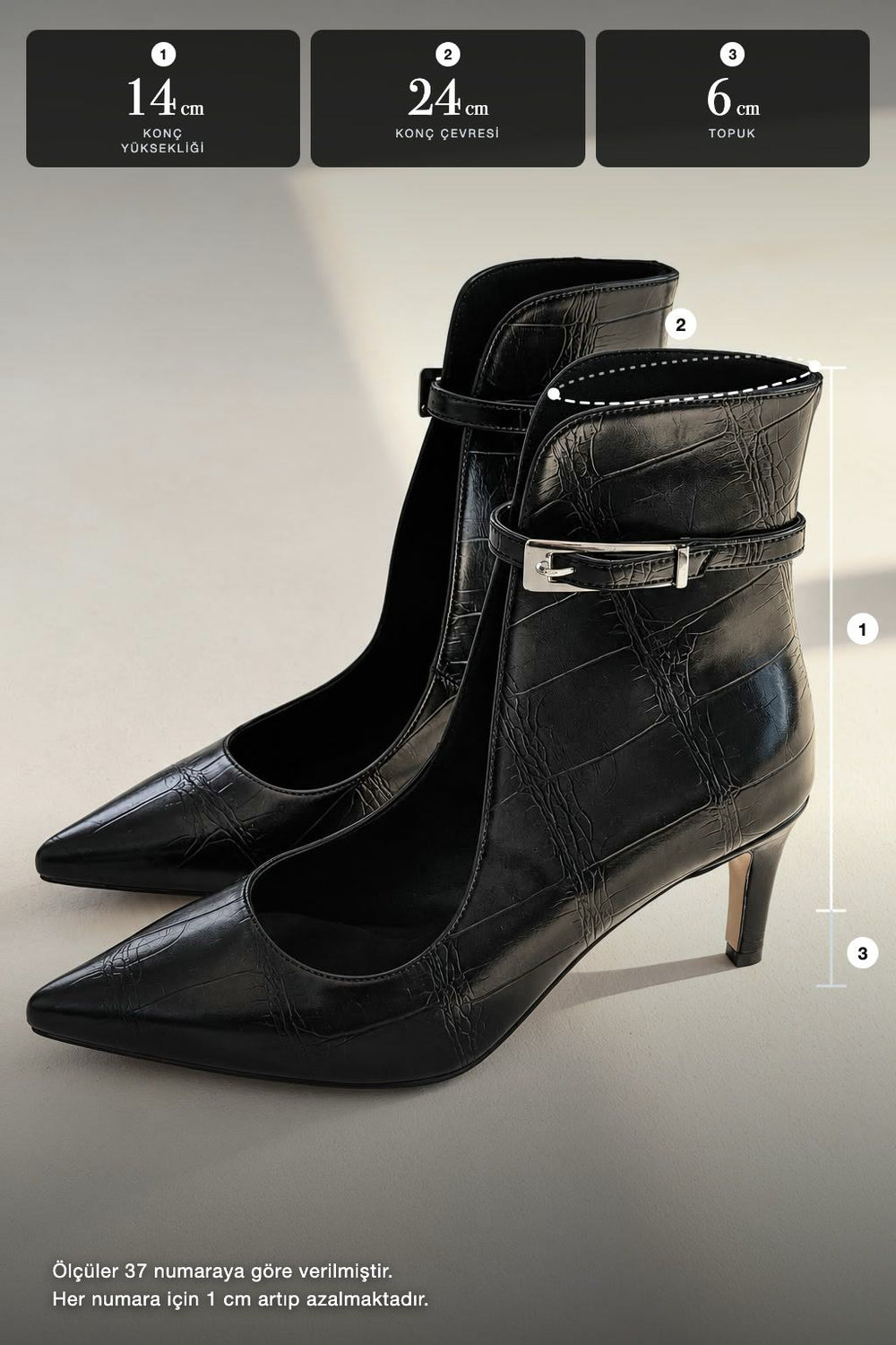 Torvex Siyah Kroko Mat Deri Kadın Topuklu Ayakkabı - ILOVESHOES
