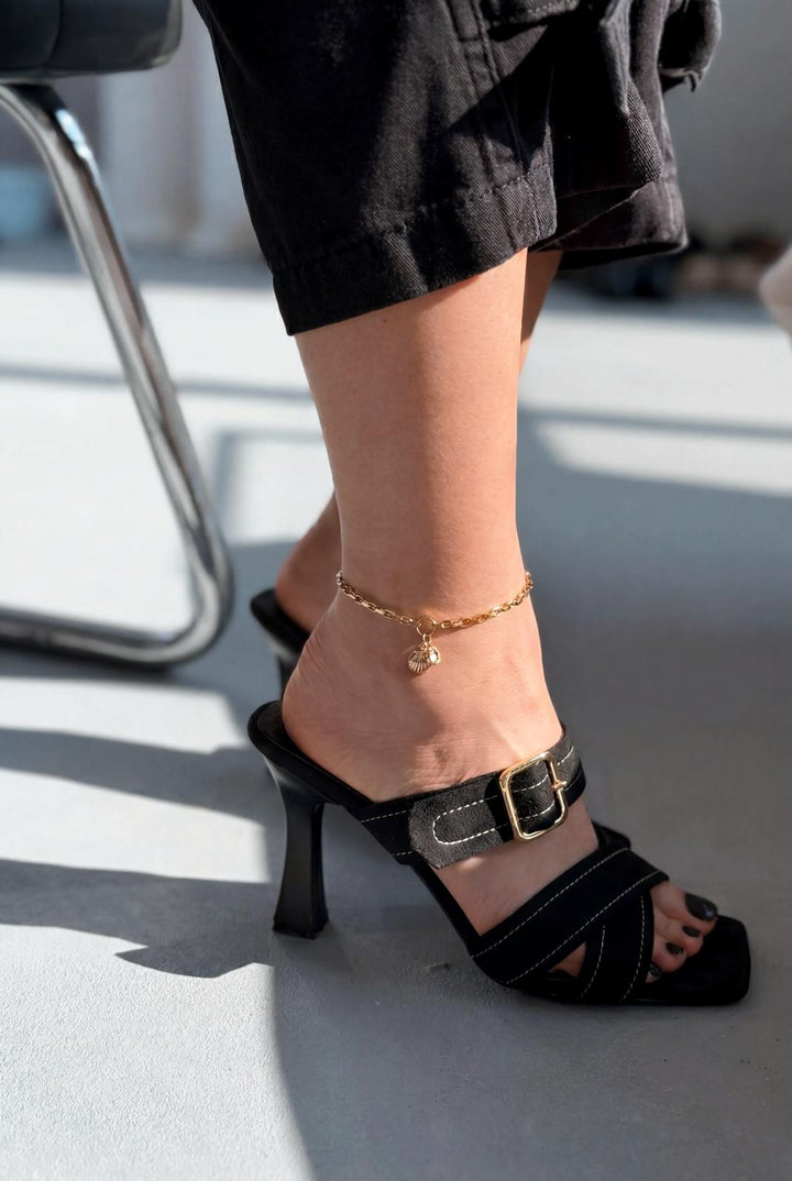 Norden Siyah Süet Kadın Topuklu Terlik - ILOVESHOES