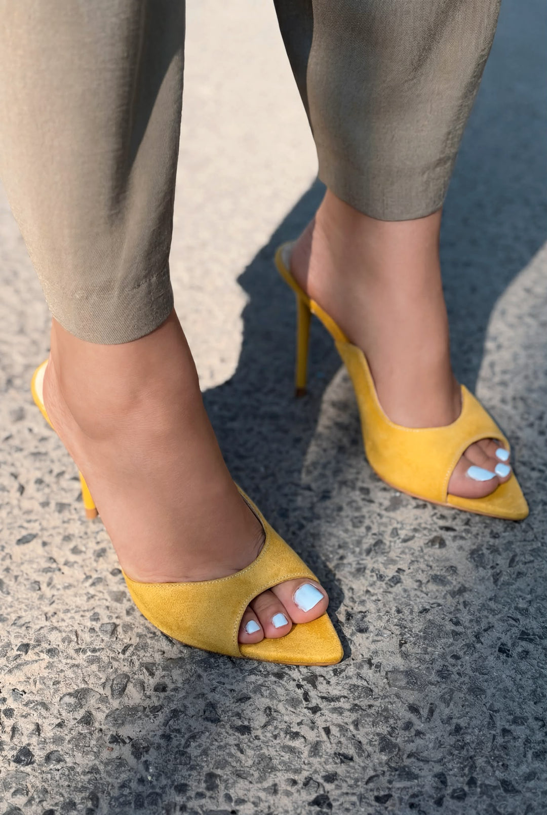 Tenvor Sarı Süet Kadın Topuklu Terlik - ILOVESHOES