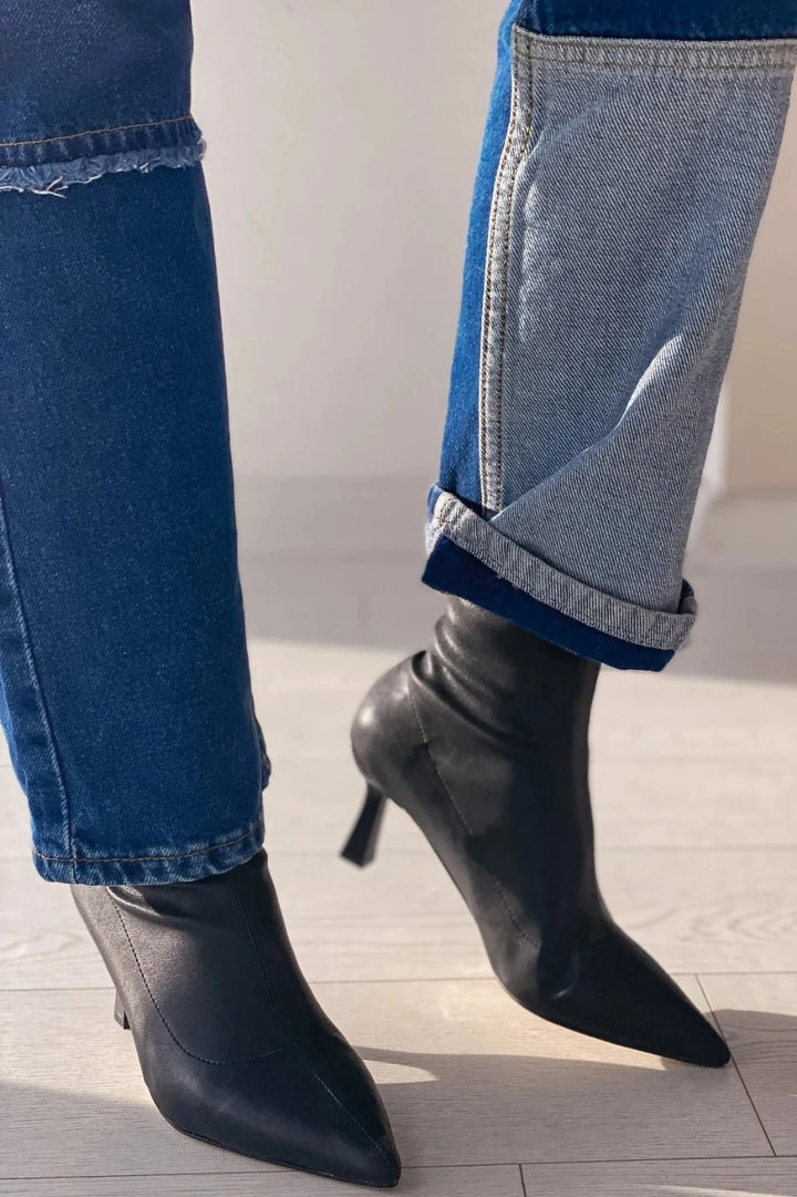 Loravo Kadın Streç Mat Deri Topuklu Bot Siyah - ILOVESHOES