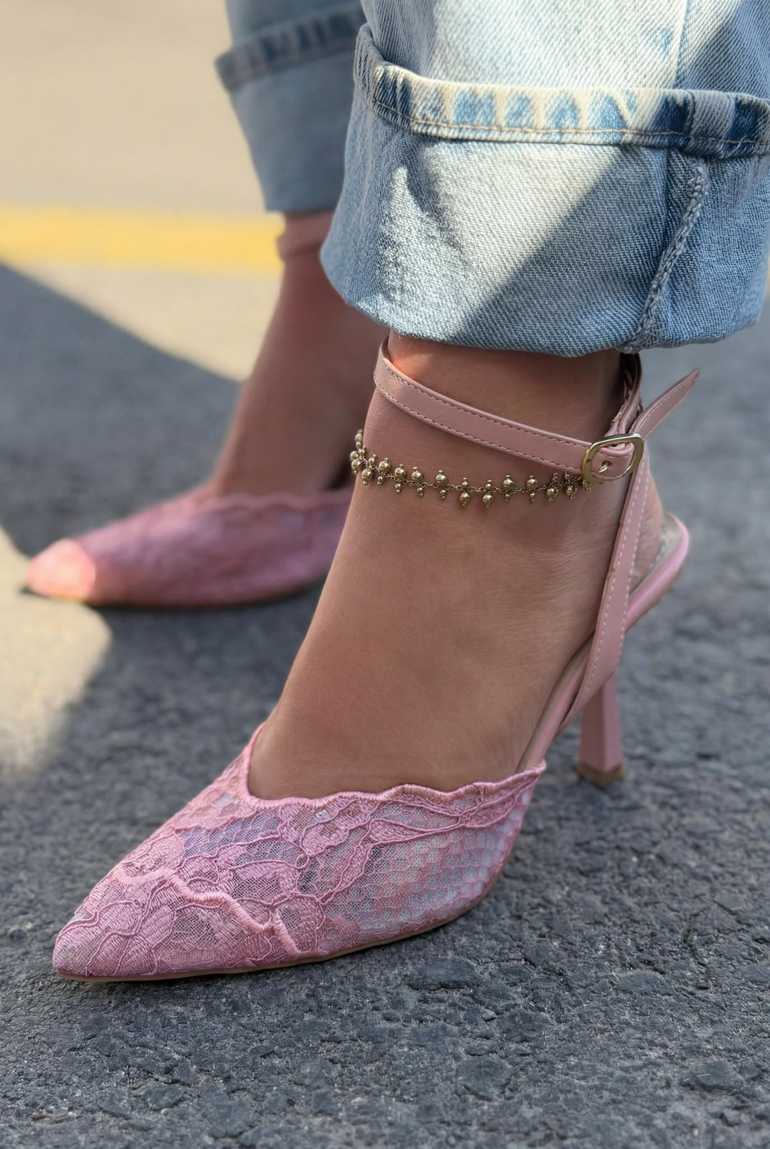 Moryna Pembe Dantel Kadın Stiletto