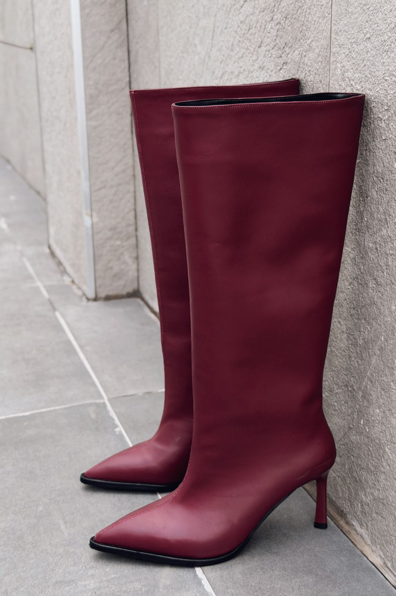 Aviren Kadın Topuklu Çizme Bordo Mat Deri - ILOVESHOES