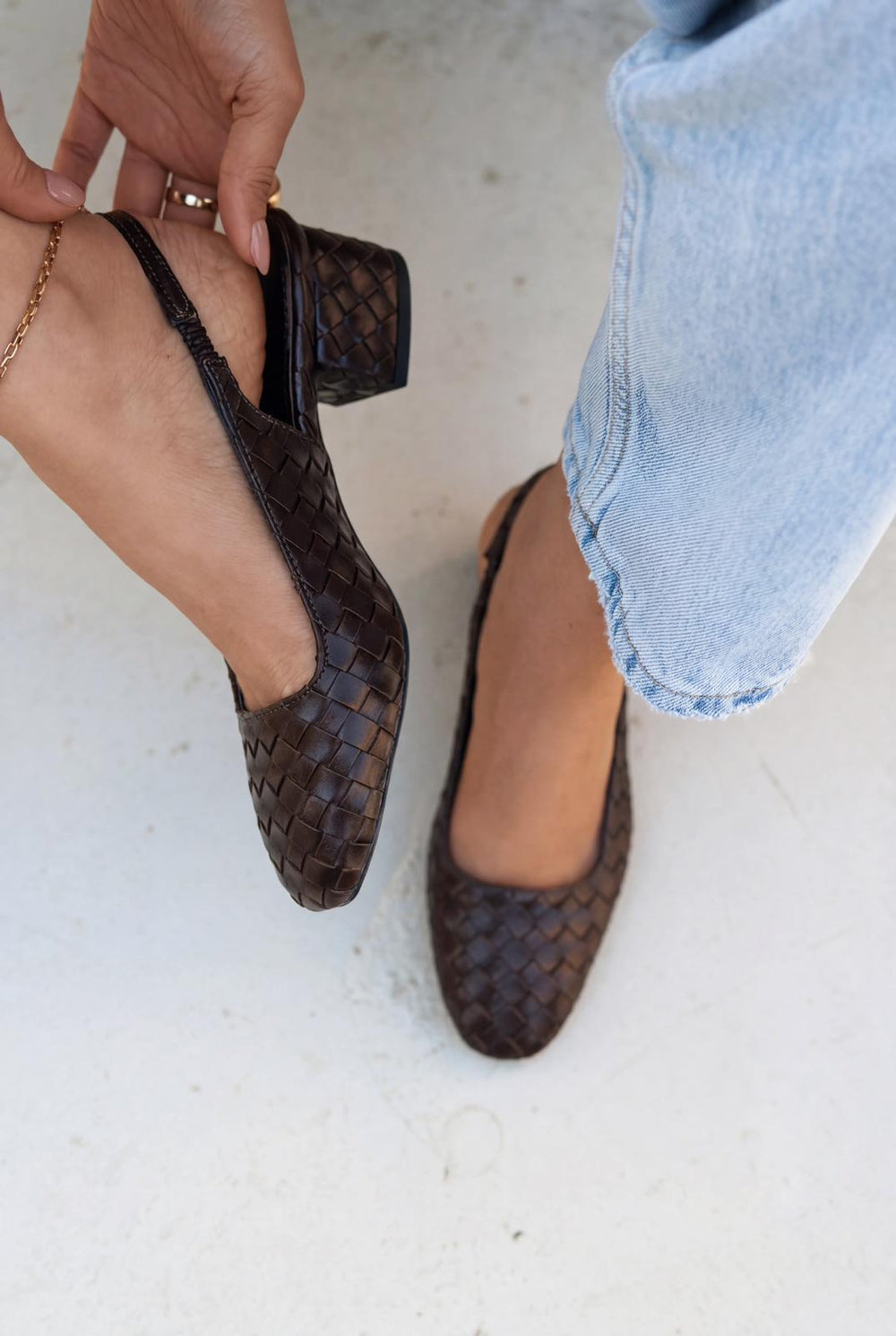 Solen Mary jane Topuklu Ayakkabı Acıkahve Mat Deri Örgü Detaylı - ILOVESHOES