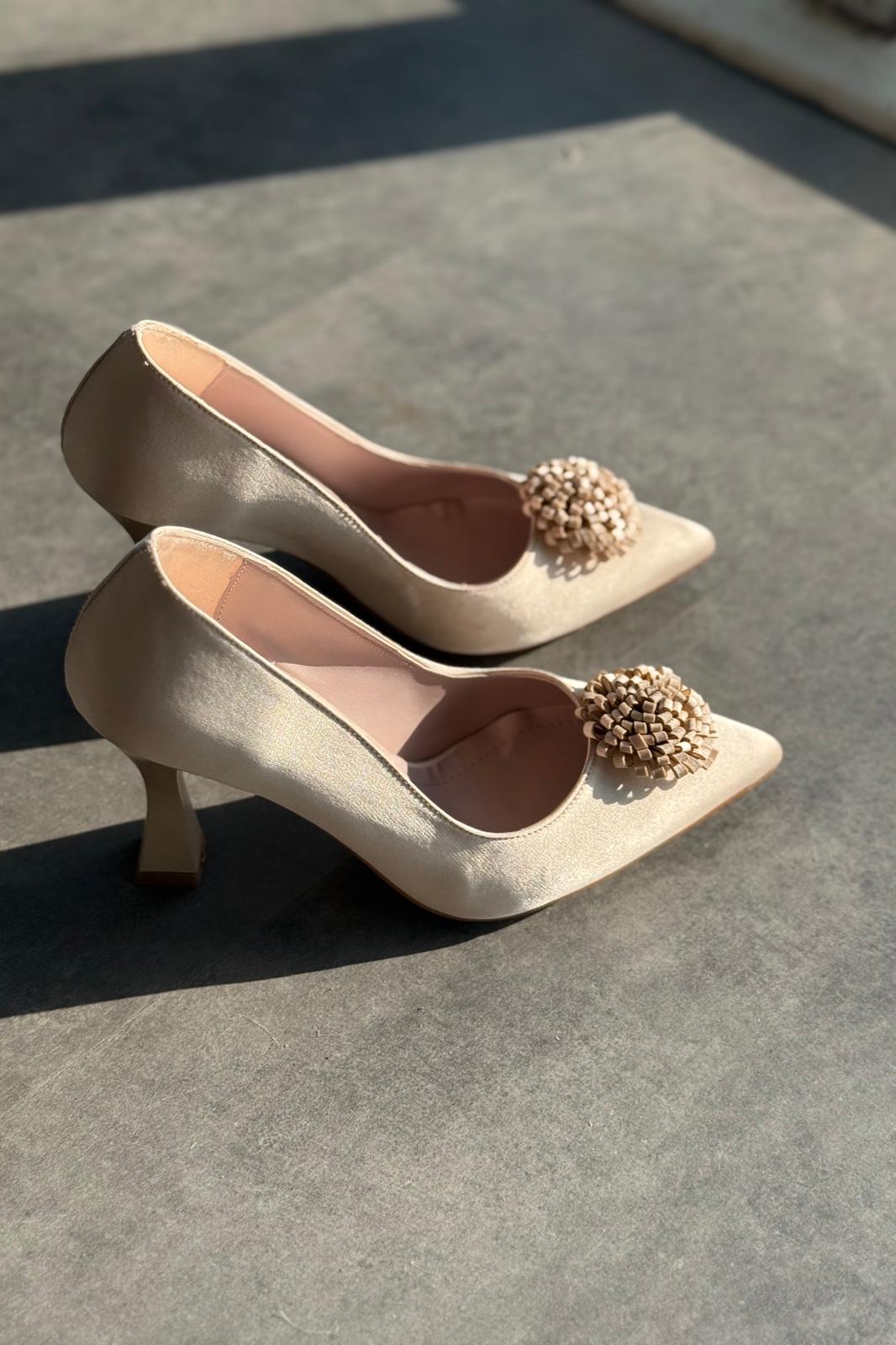 Fovira Saten Bej Stiletto - ILOVESHOES