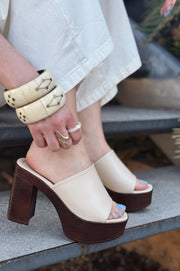 Rinaxsa Mat Deri Bej Platform Topuklu Kadın Terlik - ILOVESHOES