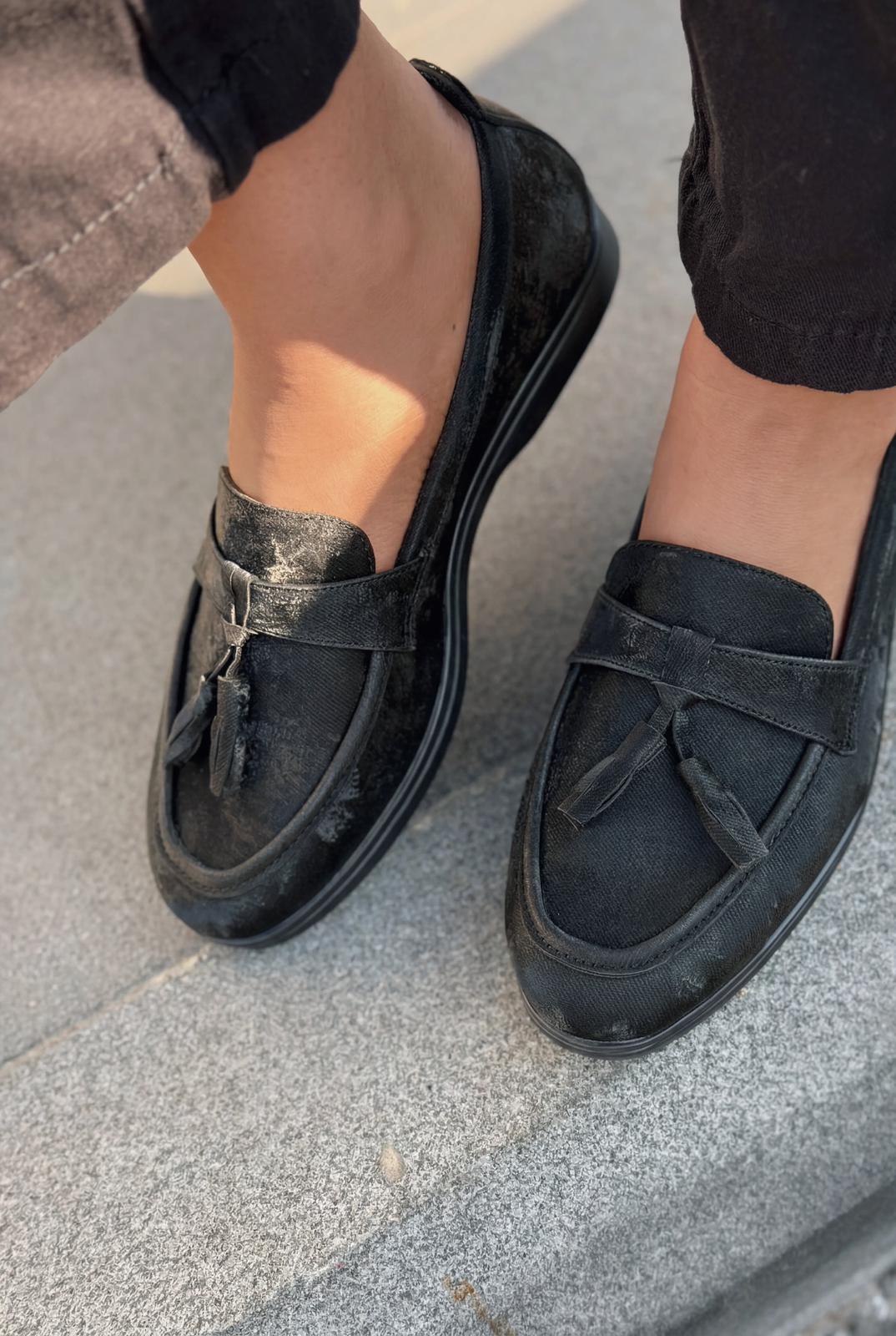 Yorvik Kadın Loafer Siyah Saten - ILOVESHOES