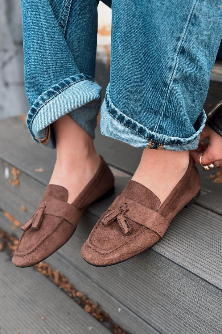 Olena Kadın Loafer Acıkahve Süet - ILOVESHOES