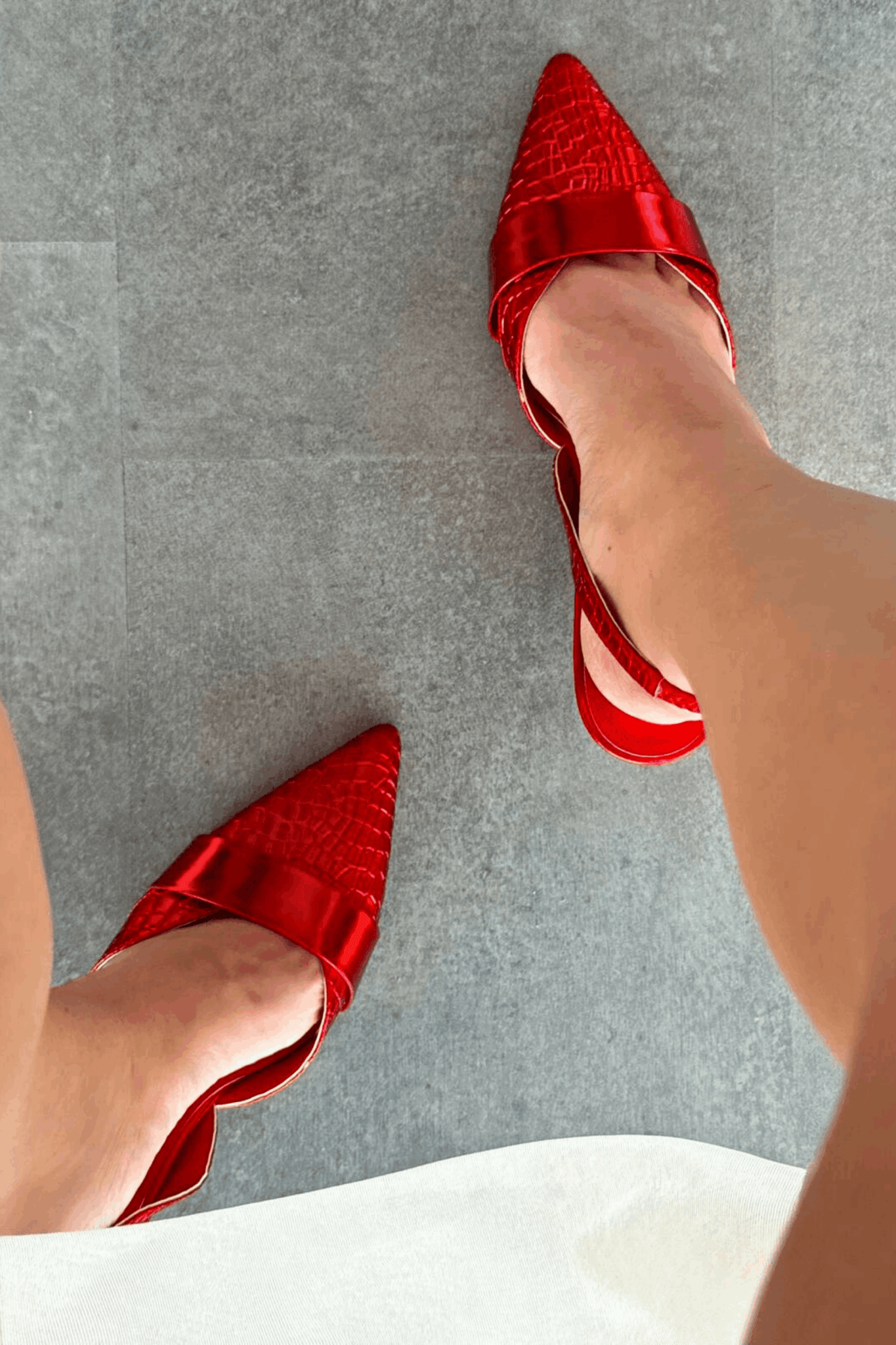 Midans Parlak Deri Kısa Topuklu Stiletto Kırmızı - ILOVESHOES