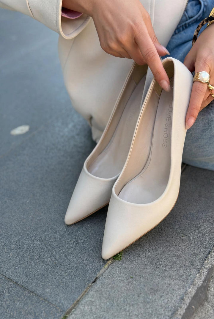 Delvion Bej Mat Deri Kadın Stiletto - ILOVESHOES