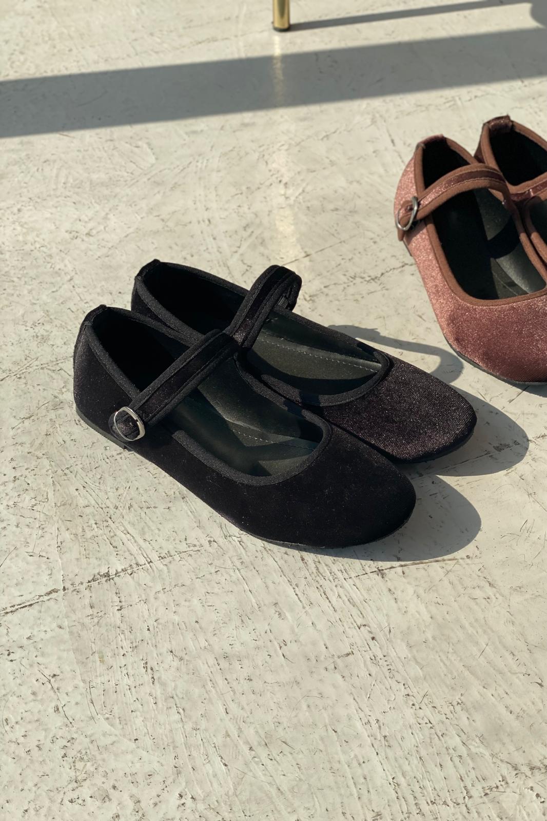 Vosinta Kadife Mary Jane Babet Siyah - ILOVESHOES