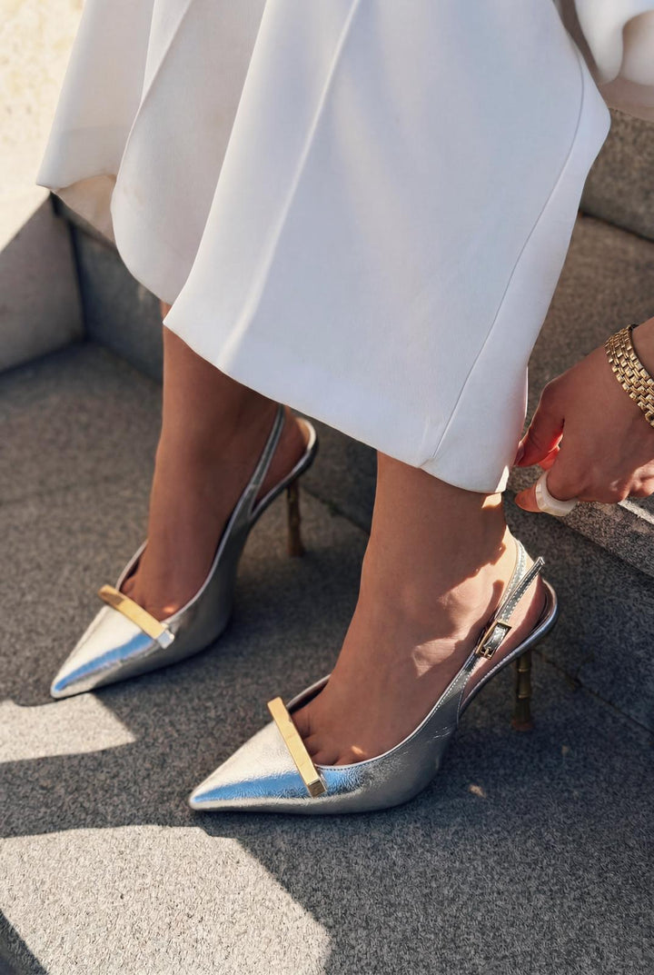Norloven Gümüş Parlak Deri Kadın Stiletto - ILOVESHOES